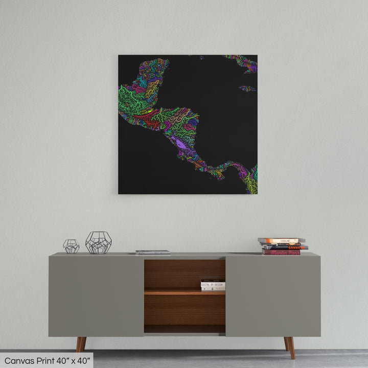 Central America - River basin map, rainbow colours - Wall Art
