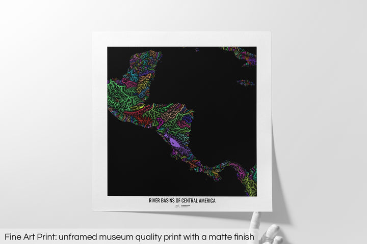 Central America - River basin map, rainbow colours - Wall Art