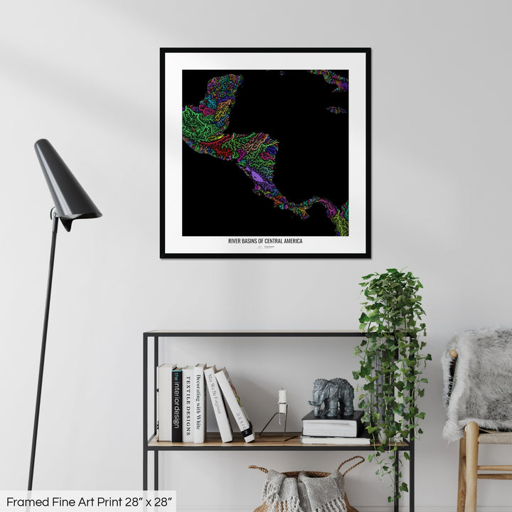 Central America - River basin map, rainbow colours - Wall Art