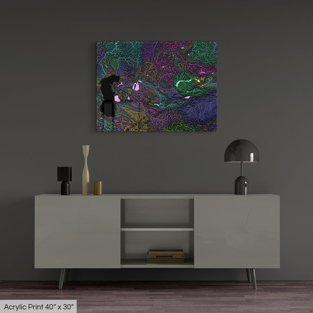 Central Asia - River basin map, pastel colours - Wall Art