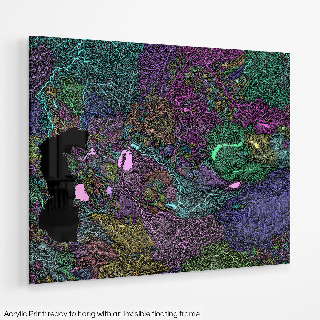 Central Asia - River basin map, pastel colours - Wall Art