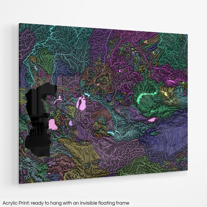 Central Asia - River basin map, pastel colours - Wall Art