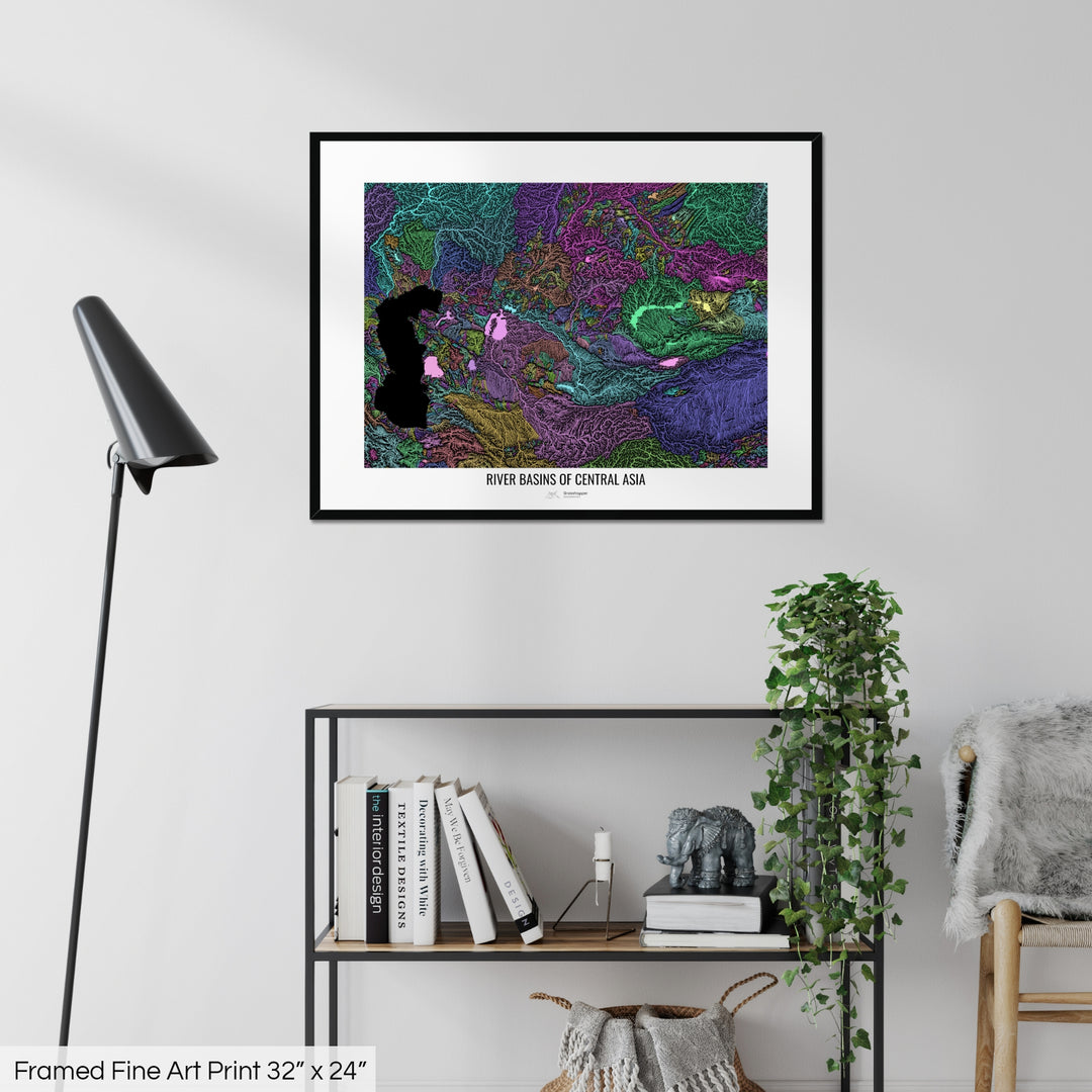 Central Asia - River basin map, pastel colours - Wall Art