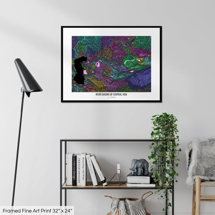 Central Asia - River basin map, pastel colours - Wall Art