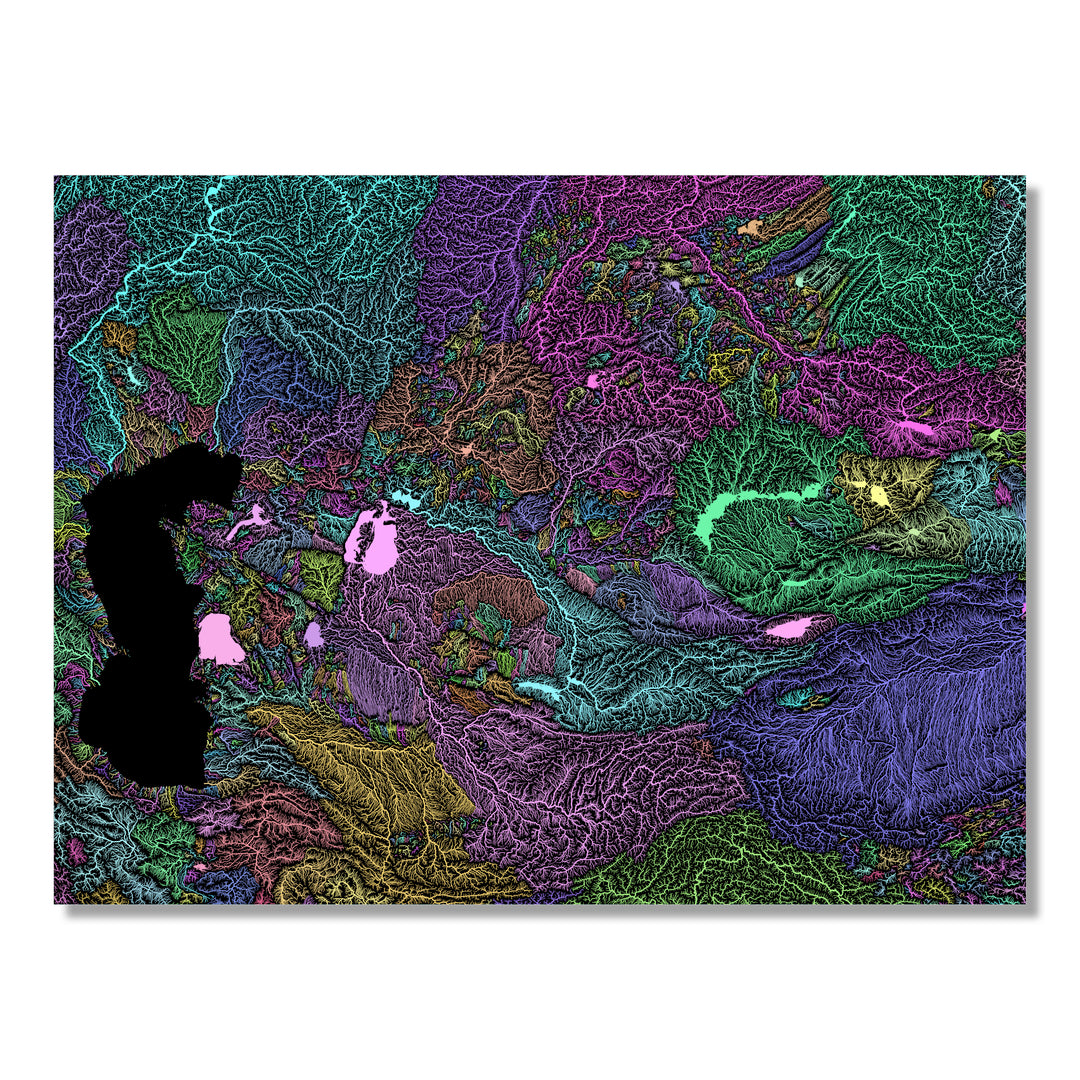 Central Asia - River basin map, pastel colours - Wall Art