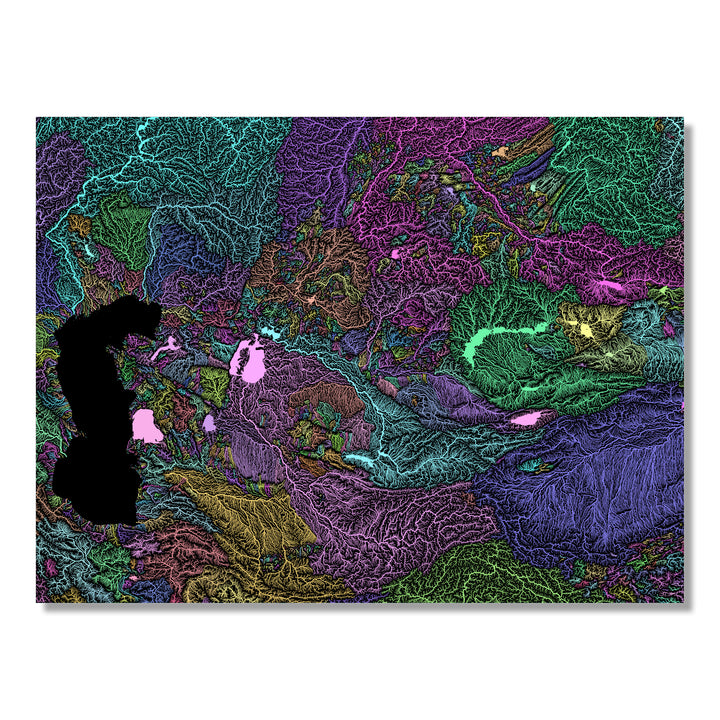 Central Asia - River basin map, pastel colours - Wall Art