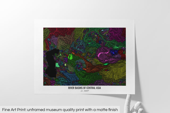 Central Asia - River basin map, rainbow colours - Wall Art
