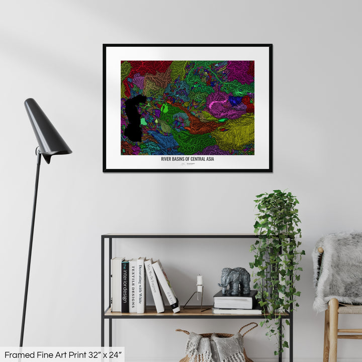 Central Asia - River basin map, rainbow colours - Wall Art