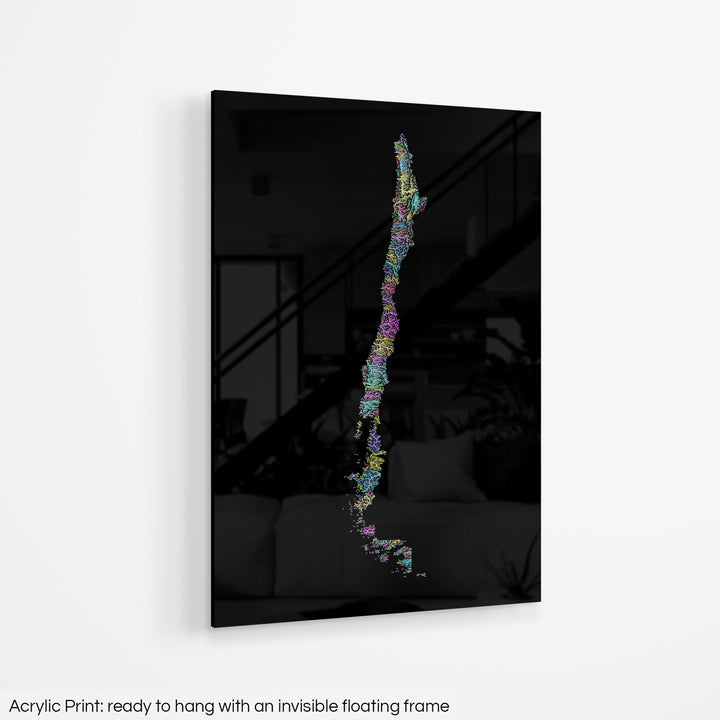 Chile - River basin map, pastel colours - Wall Art