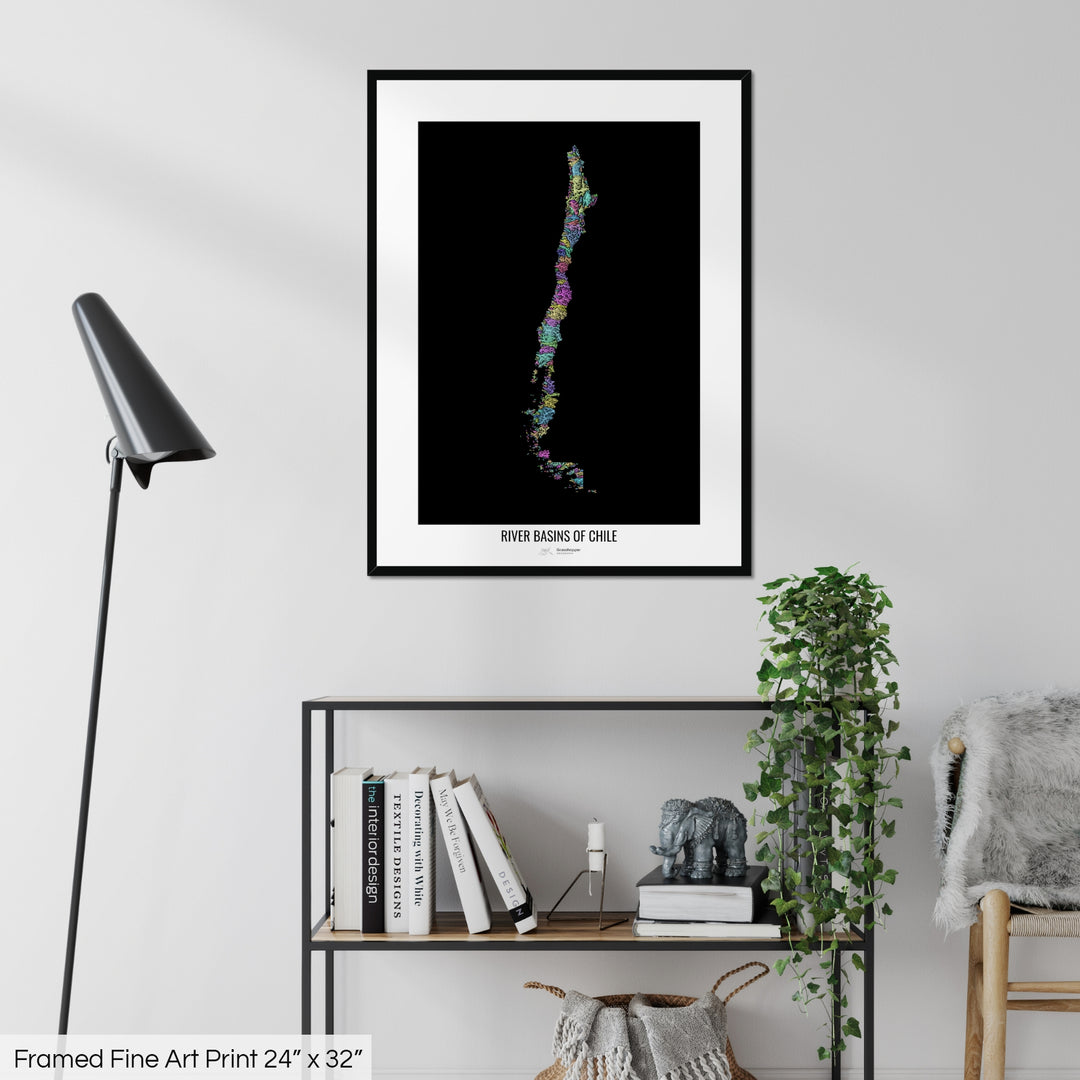 Chile - River basin map, pastel colours - Wall Art