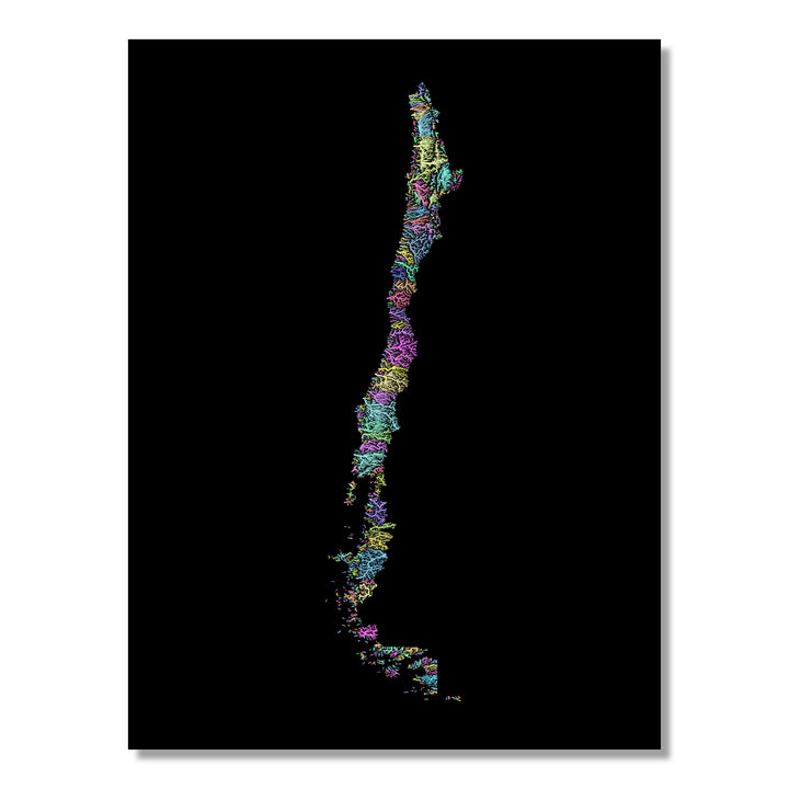 Chile - River basin map, pastel colours - Wall Art
