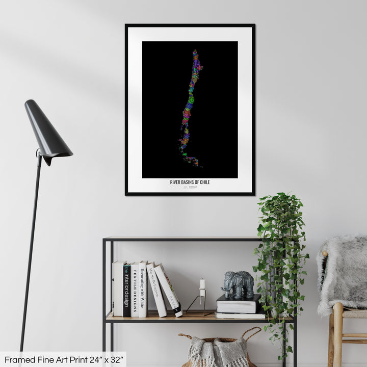 Chile - River basin map, rainbow colours - Wall Art