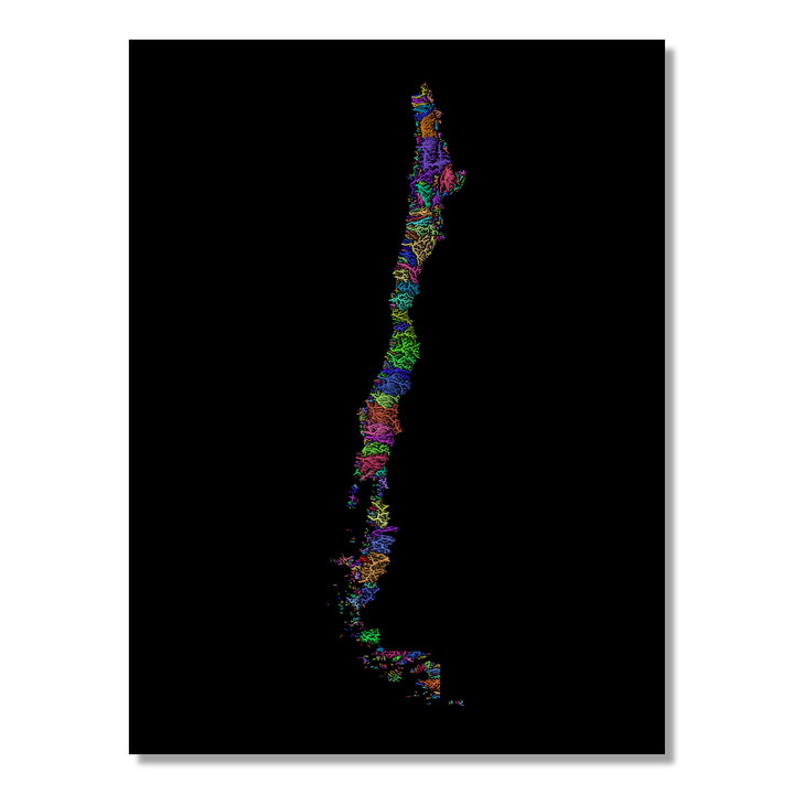 Chile - River basin map, rainbow colours - Wall Art