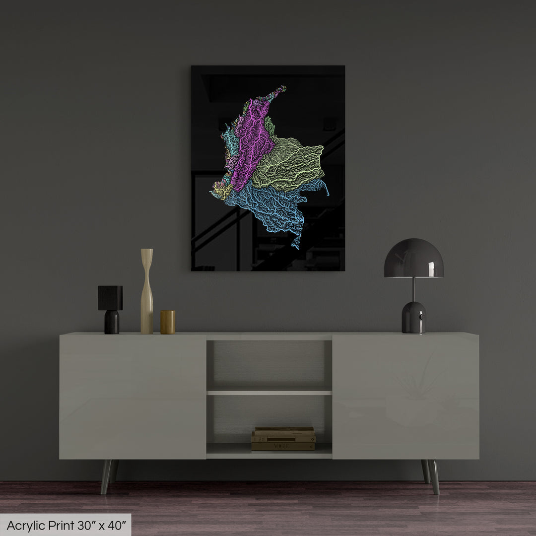 Colombia - River basin map, pastel colours - Wall Art