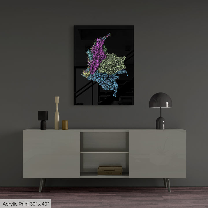 Colombia - River basin map, pastel colours - Wall Art