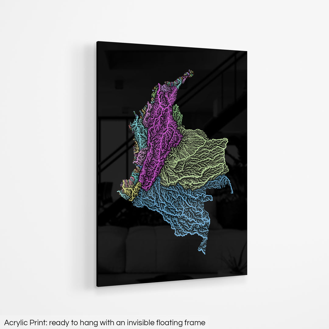 Colombia - River basin map, pastel colours - Wall Art