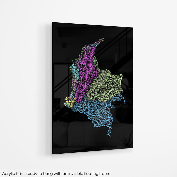 Colombia - River basin map, pastel colours - Wall Art