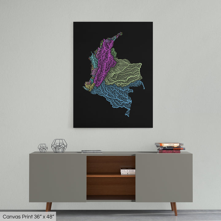 Colombia - River basin map, pastel colours - Wall Art