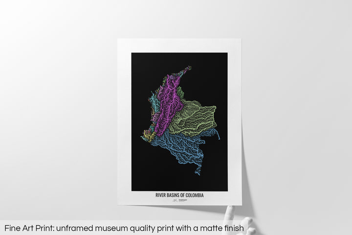 Colombia - River basin map, pastel colours - Wall Art