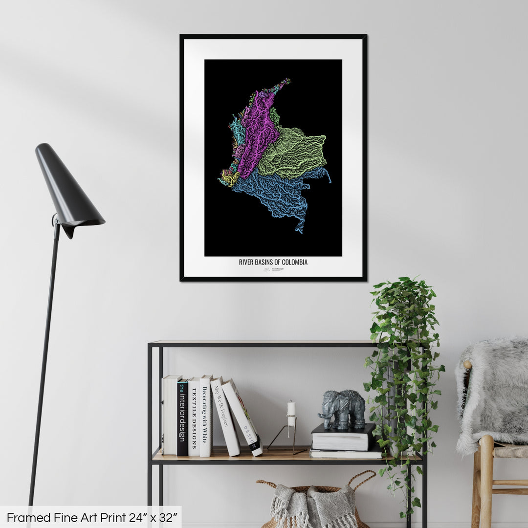 Colombia - River basin map, pastel colours - Wall Art