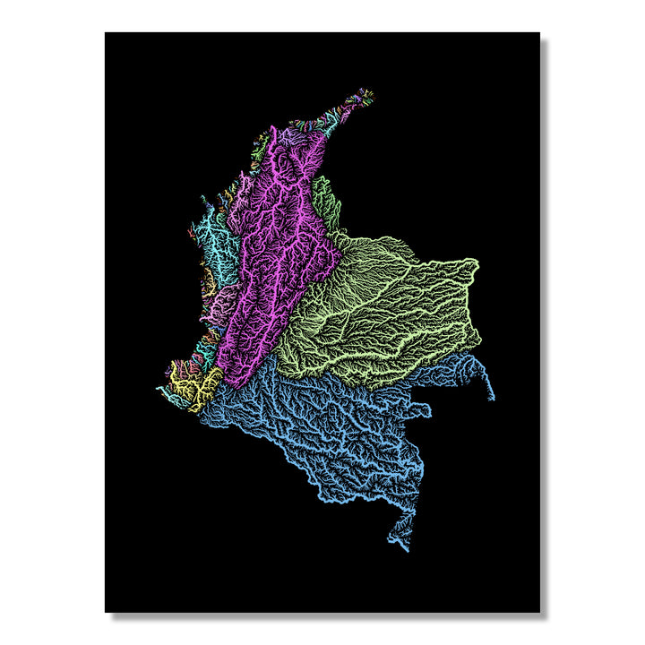 Colombia - River basin map, pastel colours - Wall Art