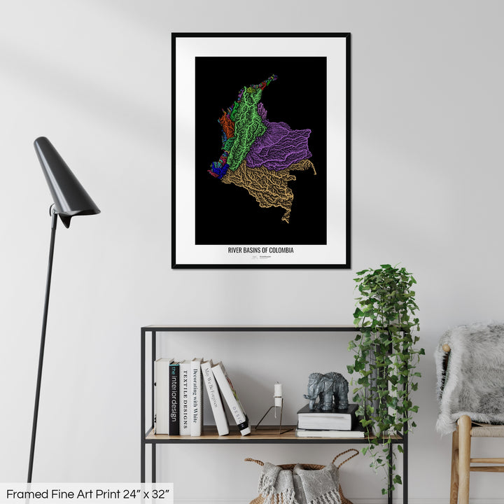 Colombia - River basin map, rainbow colours - Wall Art