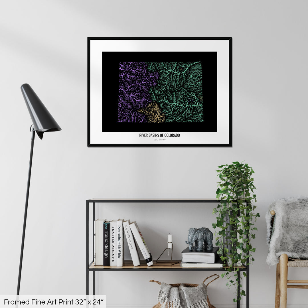Colorado - River basin map, pastel colours - Wall Art