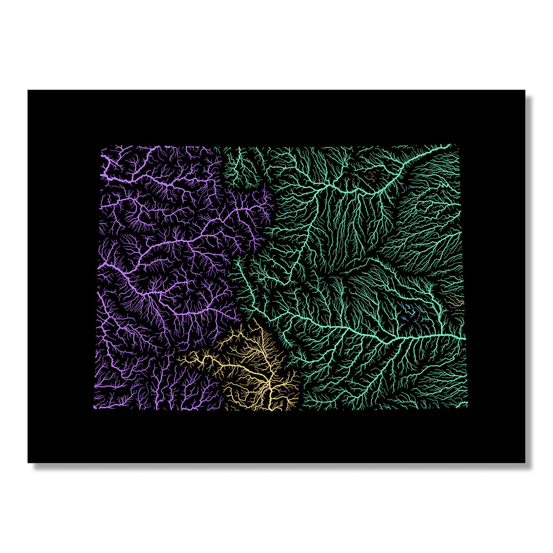 Colorado - River basin map, pastel colours - Wall Art