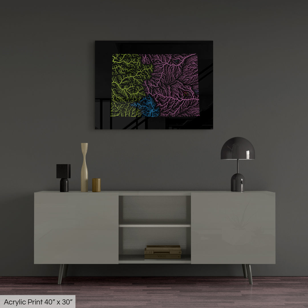 Colorado - River basin map, rainbow colours - Wall Art