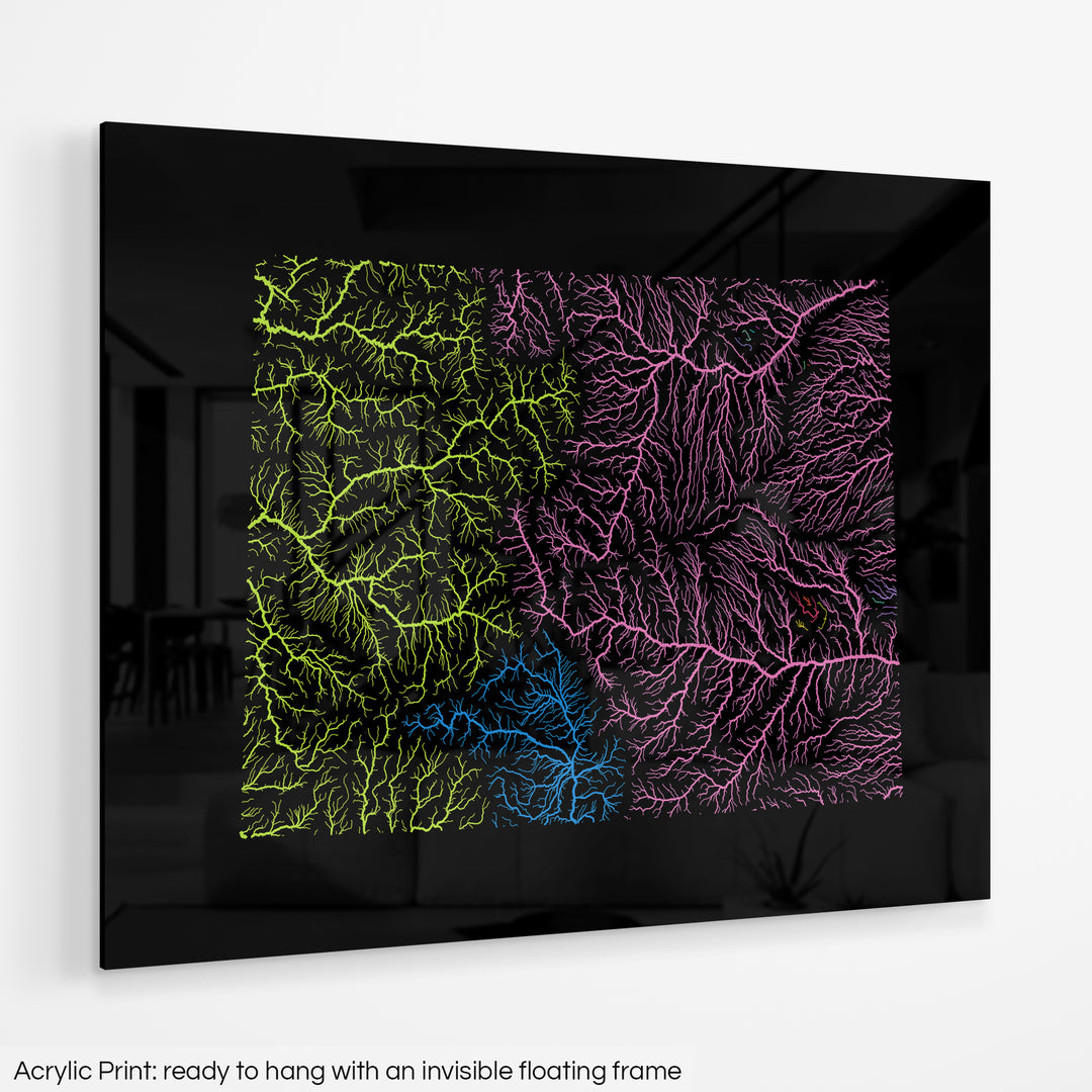 Colorado - River basin map, rainbow colours - Wall Art