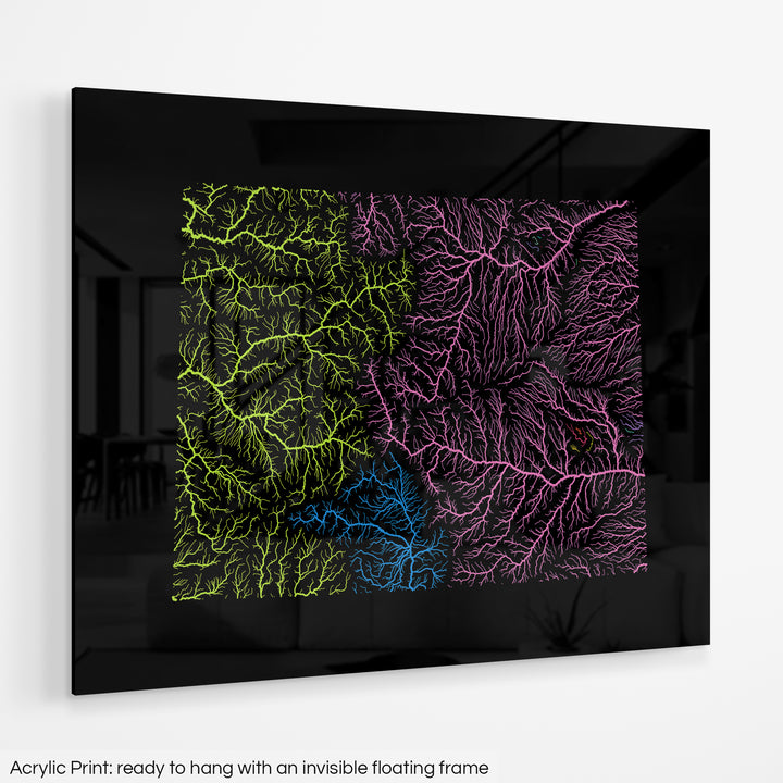 Colorado - River basin map, rainbow colours - Wall Art