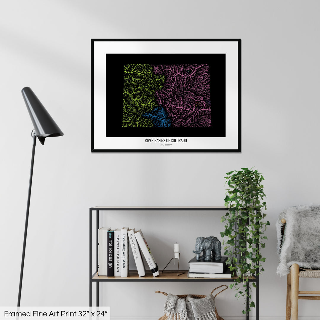 Colorado - River basin map, rainbow colours - Wall Art