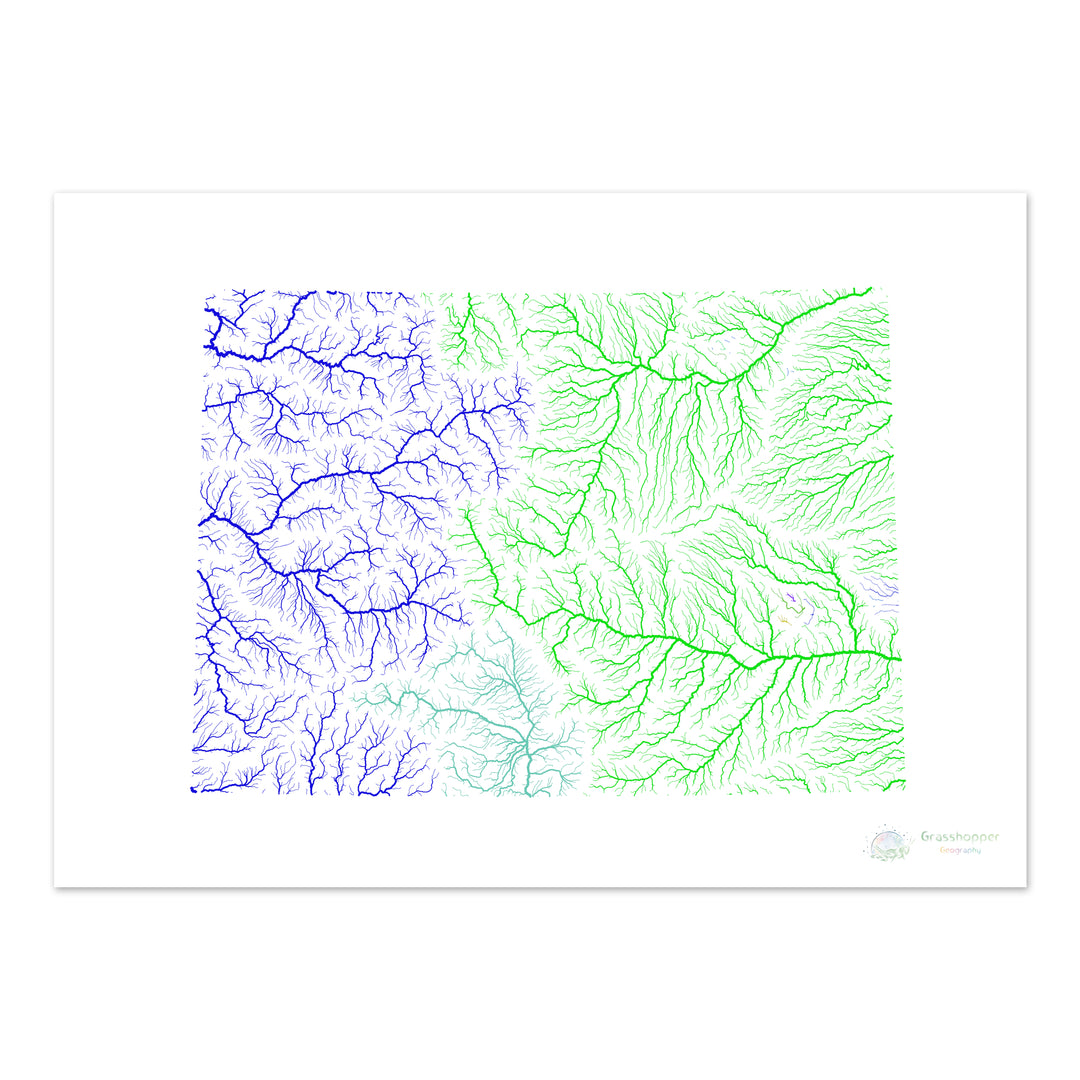 Colorado - River basin map, rainbow on white - - Fine Art Print