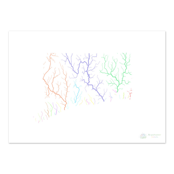 Connecticut - Flussgebietskarte, Pastell auf Weiß - Fine Art Print