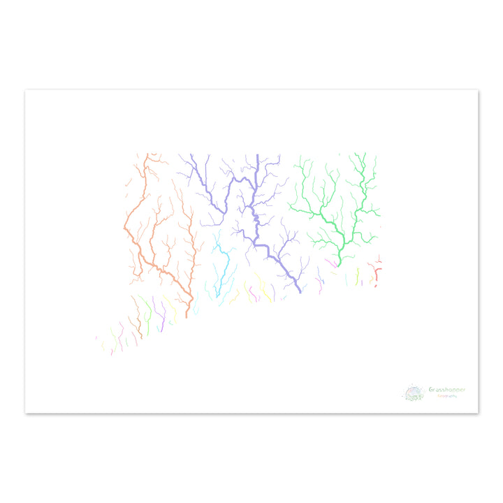 Connecticut - River basin map, pastel on white - Fine Art Print