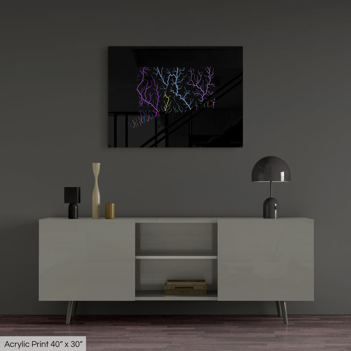 Connecticut - River basin map, rainbow colours - Wall Art