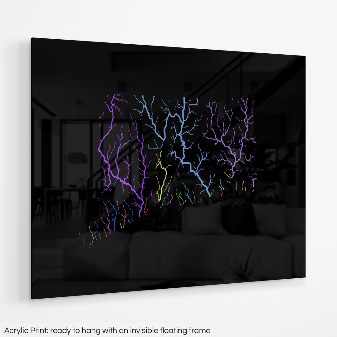 Connecticut - River basin map, rainbow colours - Wall Art
