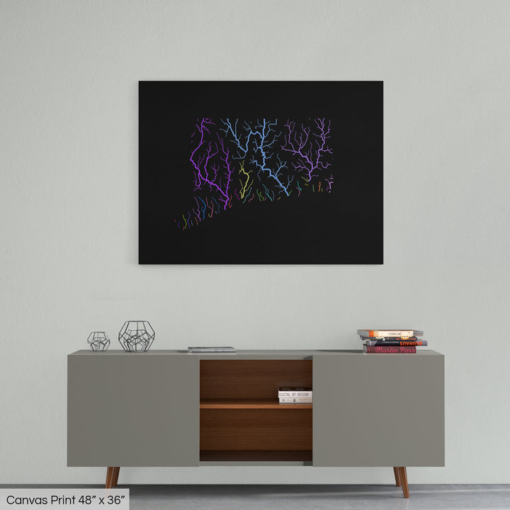 Connecticut - River basin map, rainbow colours - Wall Art