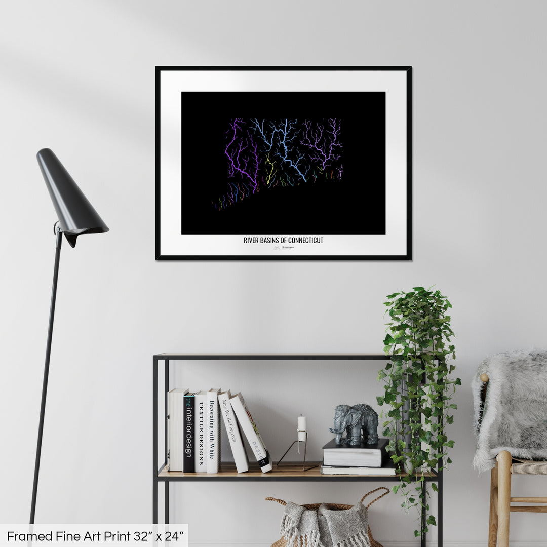 Connecticut - River basin map, rainbow colours - Wall Art