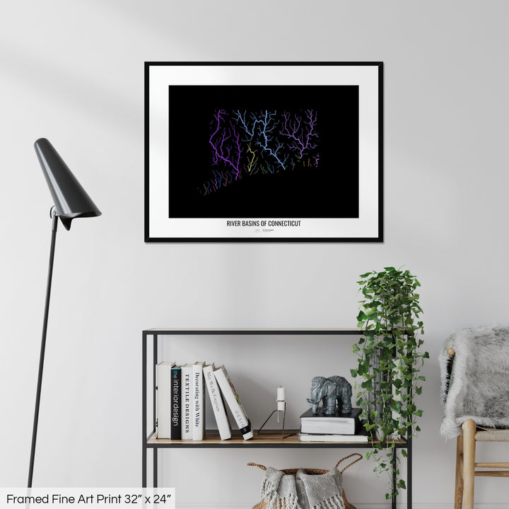 Connecticut - River basin map, rainbow colours - Wall Art