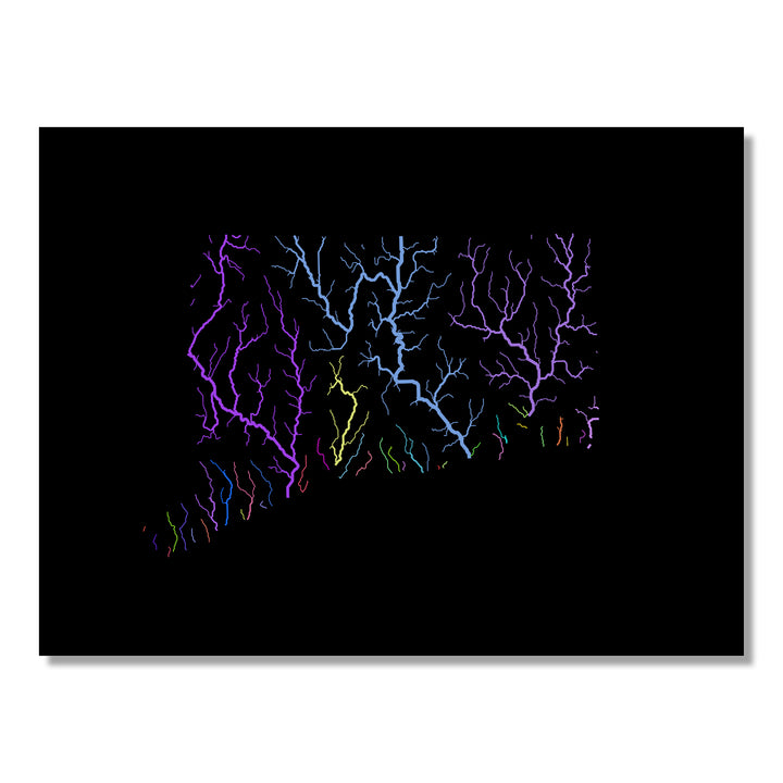Connecticut - River basin map, rainbow colours - Wall Art