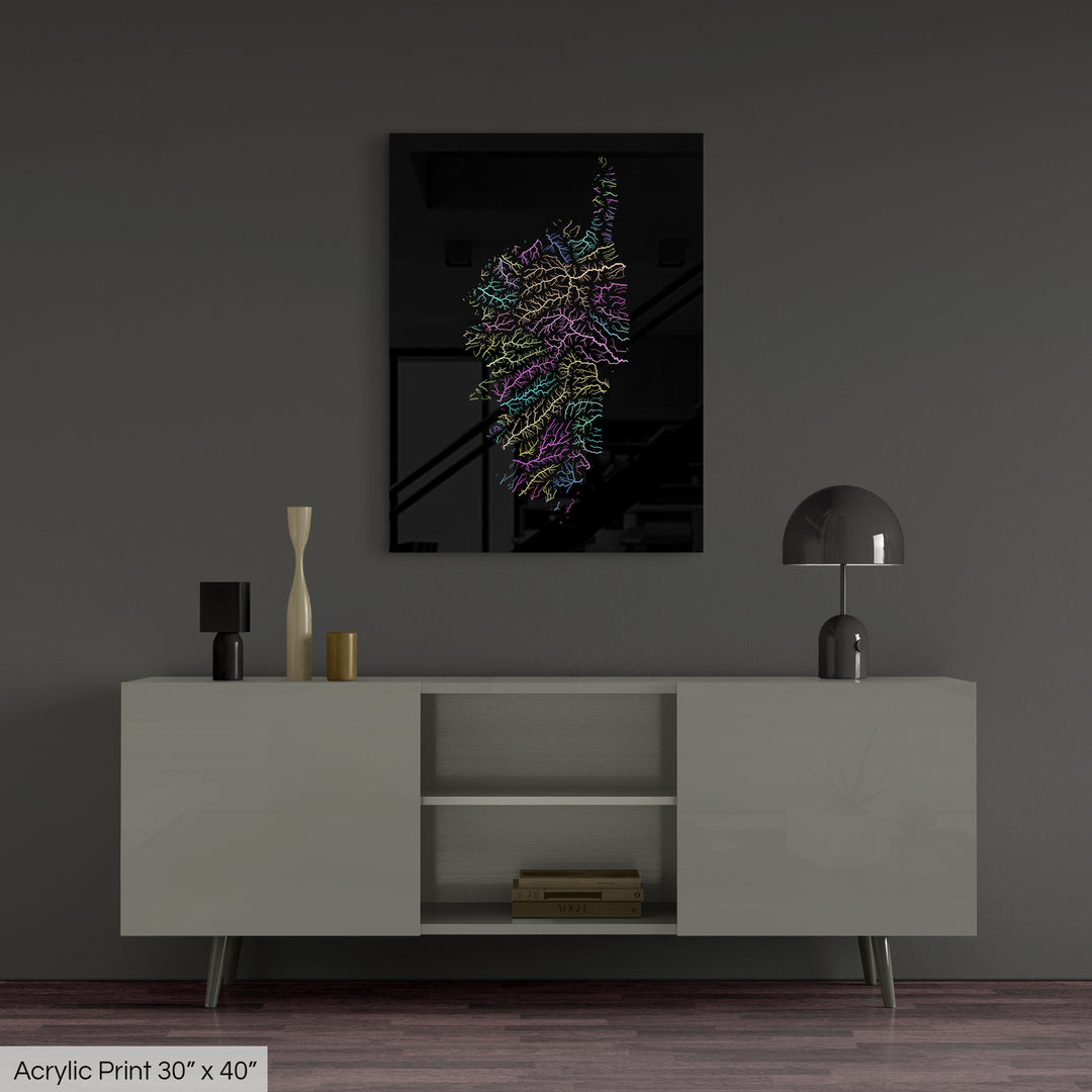 Corsica - River basin map, pastel colours - Wall Art