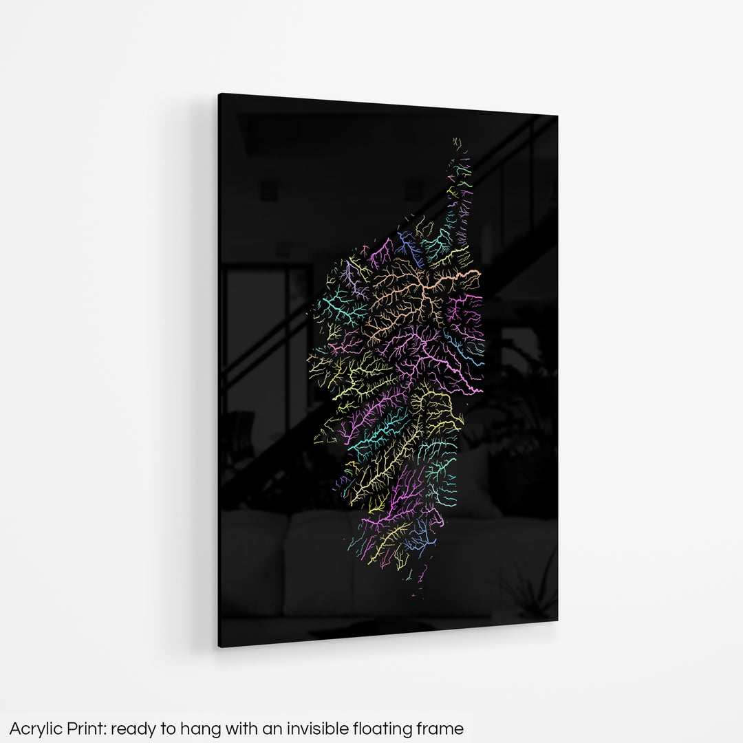 Corsica - River basin map, pastel colours - Wall Art