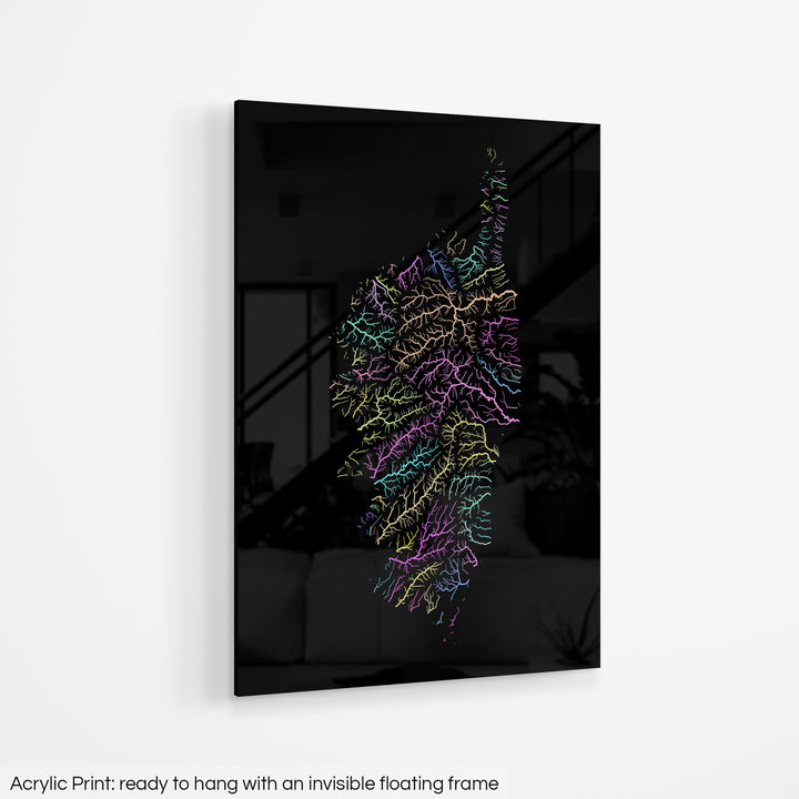 Corsica - River basin map, pastel colours - Wall Art
