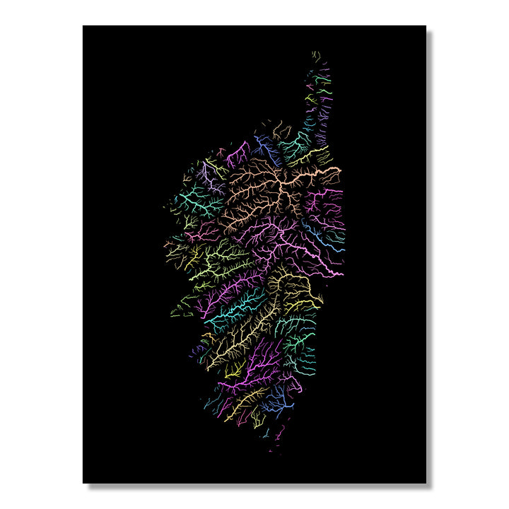Corsica - River basin map, pastel colours - Wall Art