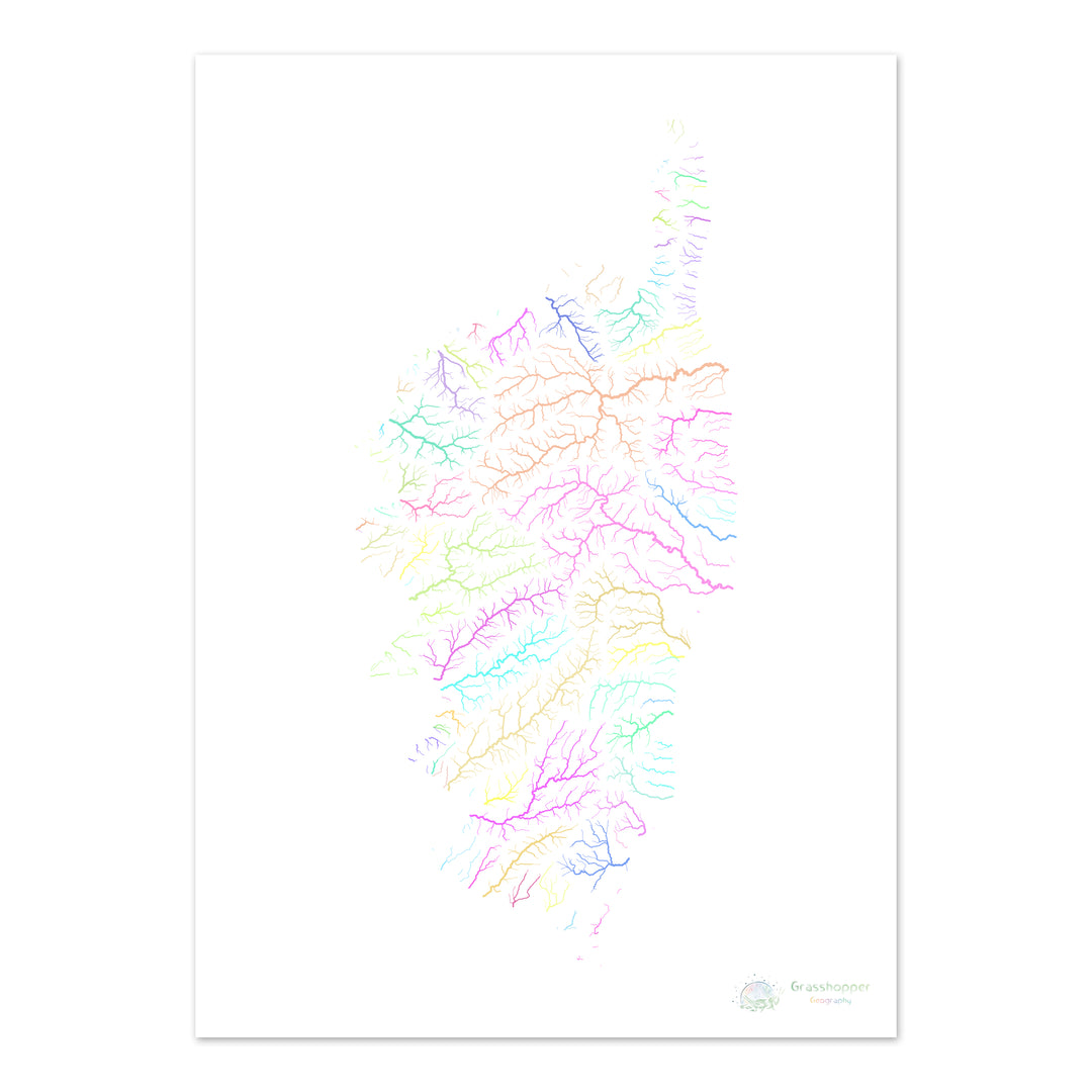 Corsica - River basin map, pastel on white - Fine Art Print