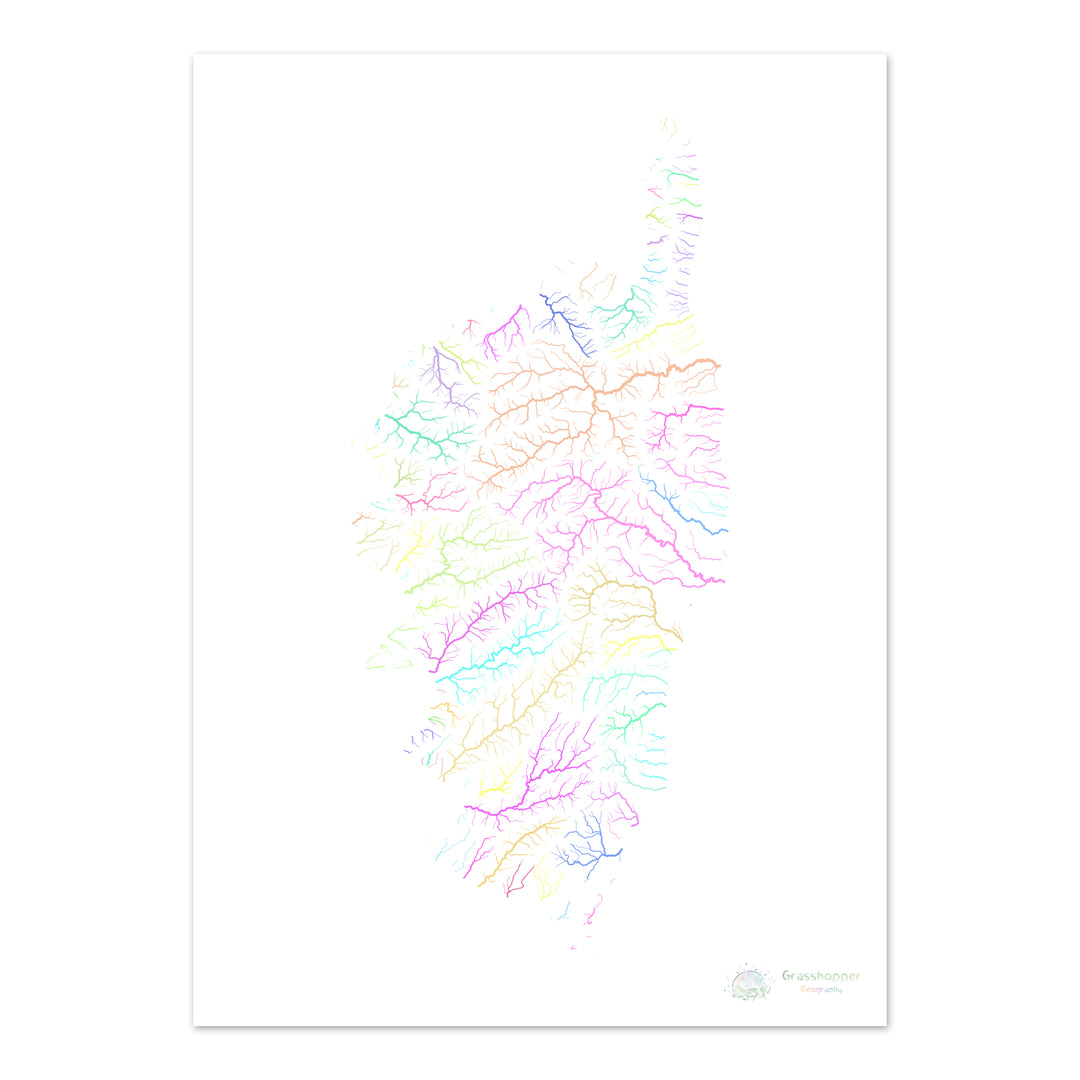 Korsika - Flussgebietskarte, Pastell auf Weiß - Fine Art Print