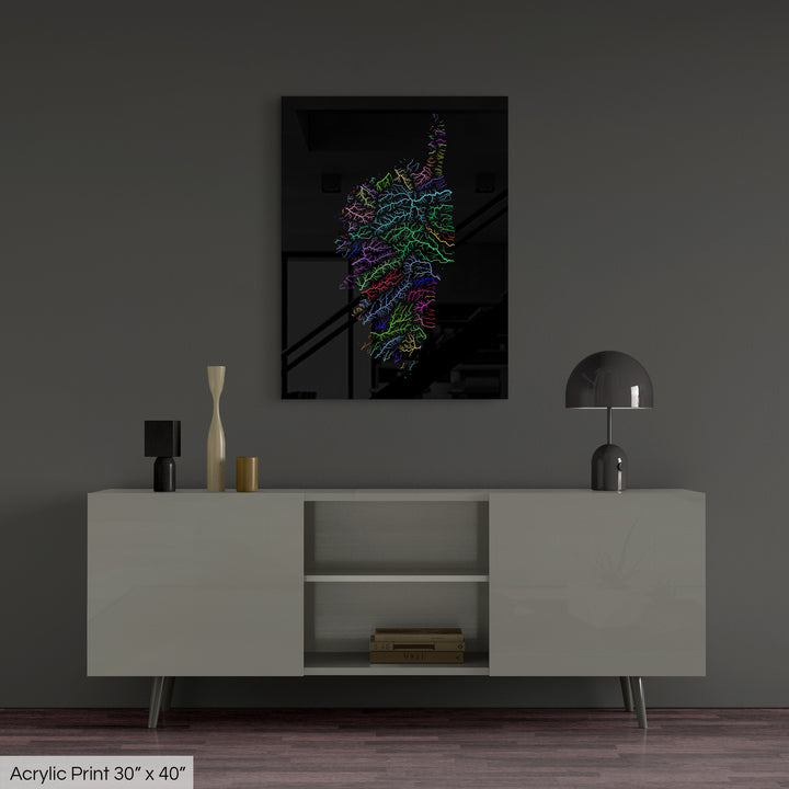 Corsica - River basin map, rainbow colours - Wall Art