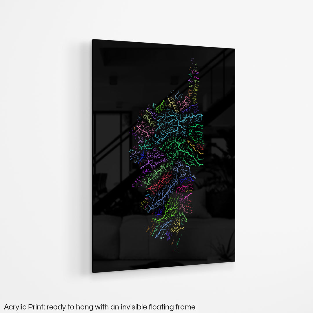 Corsica - River basin map, rainbow colours - Wall Art