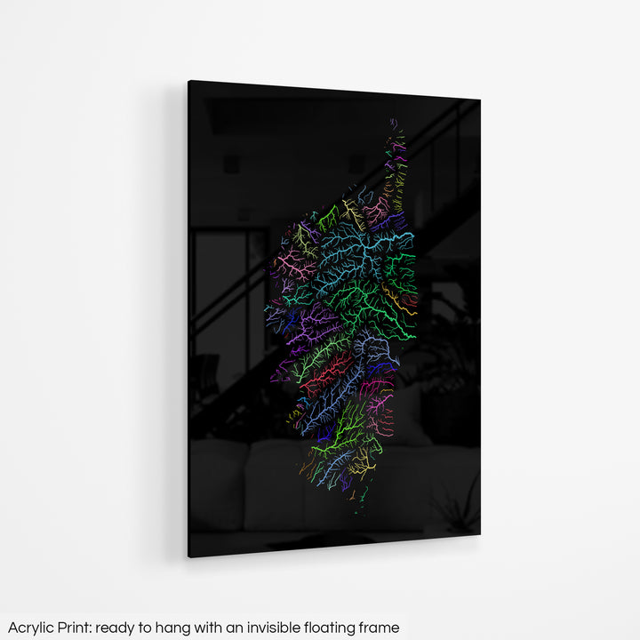Corsica - River basin map, rainbow colours - Wall Art